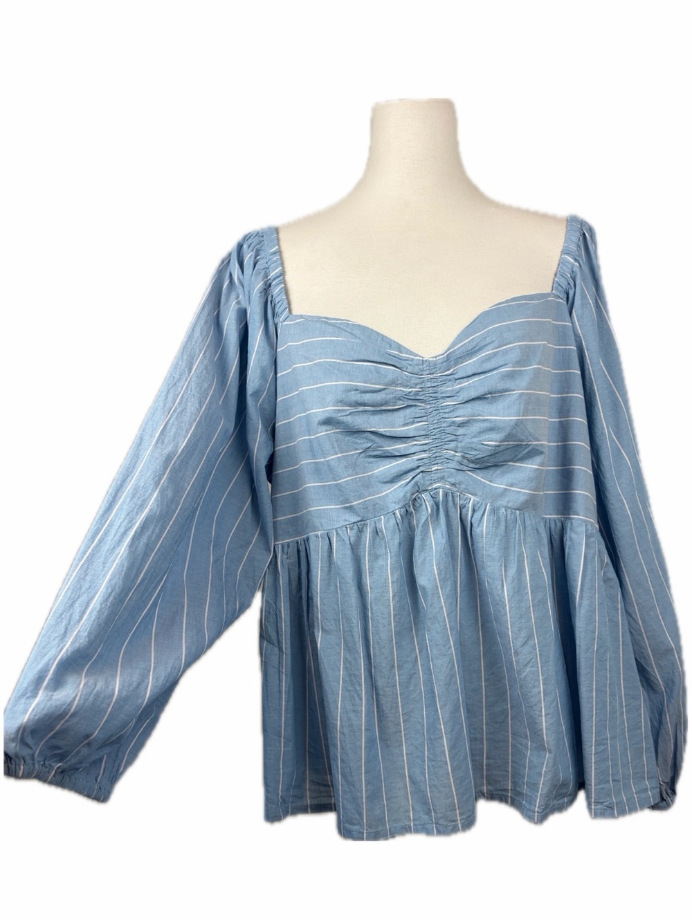 Old Navy Blue Stripe Sweetheart Babydoll Cotton Top Size XXL Smocked Cottage